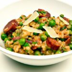 Swift Sizzle: Crafting Express Chorizo and Pea Risotto