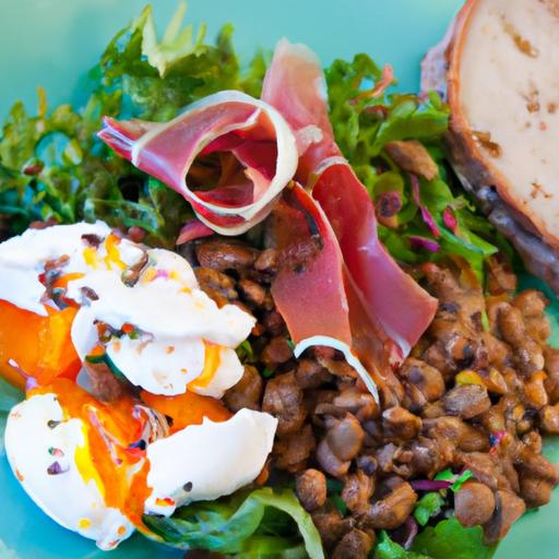 Hearty Warm Lentil Salad with Bacon and Poached Egg Delight