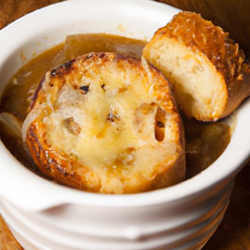 Savory French Onion soup with Golden Cheesy Croutons