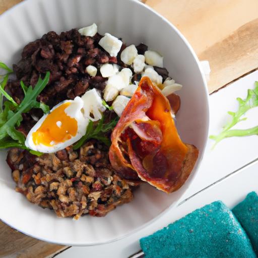 Hearty Warm Lentil Salad with Bacon and Poached Egg Delight
