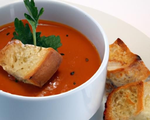 Silky Cream of Tomato Soup Paired with Crispy Garlic Croutons