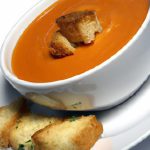 Velvety Cream of Tomato Soup with Crispy Garlic Croutons