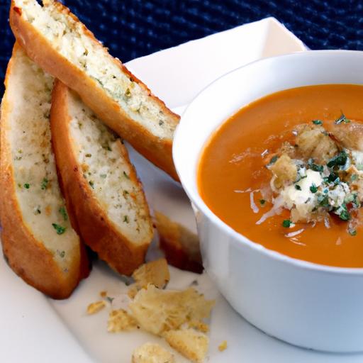 Velvety Cream of Tomato Soup Paired with Garlic Croutons