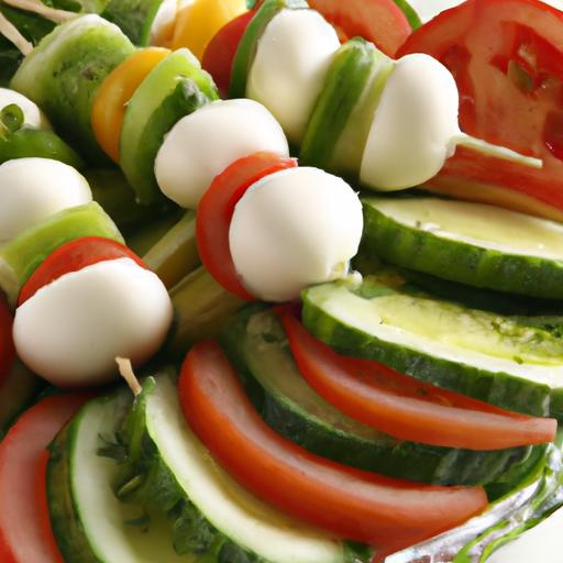 Colorful & Fresh: Easy Tomato, Mozzarella, Cucumber skewers
